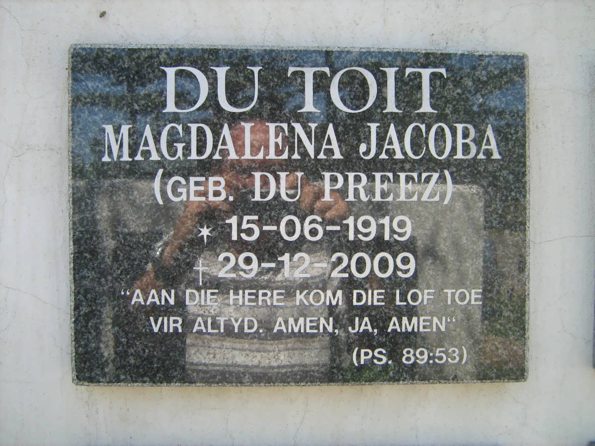 TOIT Magdalena Jacoba, du nee DU PREEZ 1919-2009