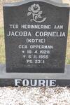 FOURIE Jacoba Cornelia nee OPPERMAN 1920-1955