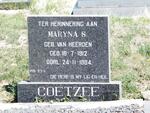 COETZEE Maryna S. nee VAN HEERDEN 1912-1984