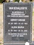 SCHALKWYK Gerrit Dirkse, van 1907-1972 & Alida Maria 1914-2002