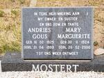 MOSTERT Andries Gous 1925-1999 & Mary Marguerite 1924-2000