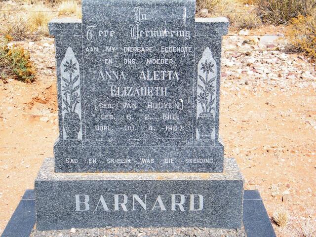 BARNARD Anna Aletta Elizabeth nee VAN ROOYEN 1910-1967