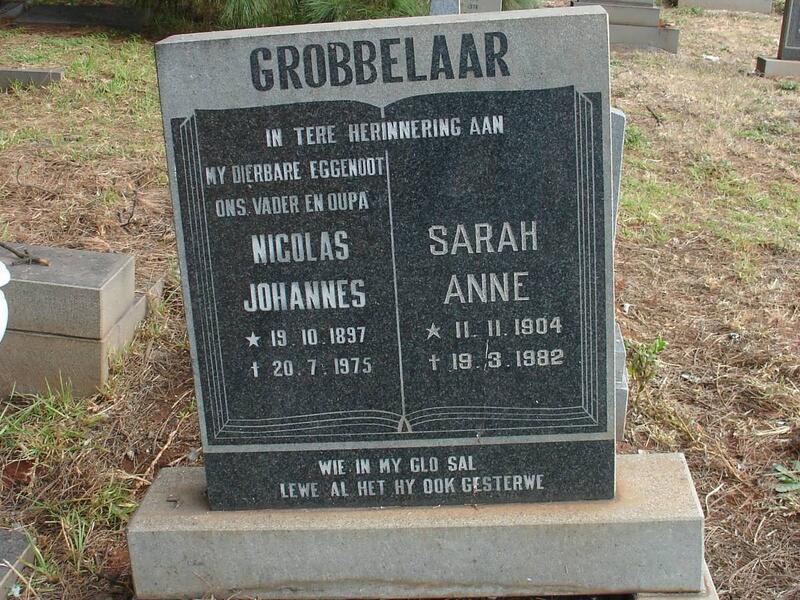 GROBBELAAR Nicolas Johannes 1897-1975 & Sarah Anne 1904-1982