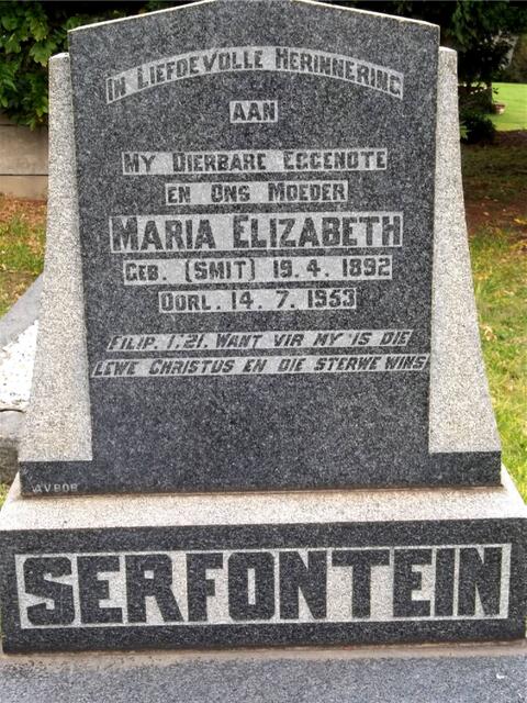SERFONTEIN Maria Elizabeth nee SMIT 1892-1953