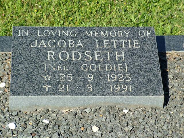 RODSETH Jacoba Lettie nee GOLDIE 1925-1991