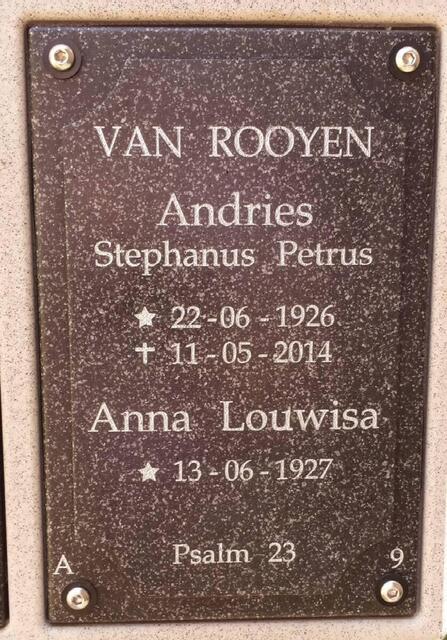 ROOYEN Andries, van 1926-2014 & Anna Louwisa 1927-