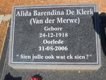 KLERK Alida Barendina, de nee VAN DER MERWE 1918-2006