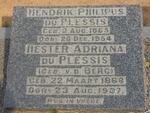 PLESSIS Hendrik Philipus, du 1865-1954 & Hester Adriana V.D. BERG 1868-1937