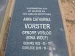 VORSTER Anna Catharina nee VOSLOO 1922-2010