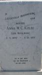 KOLBE Anna M.C. nee MOOLMAN 1892-1971