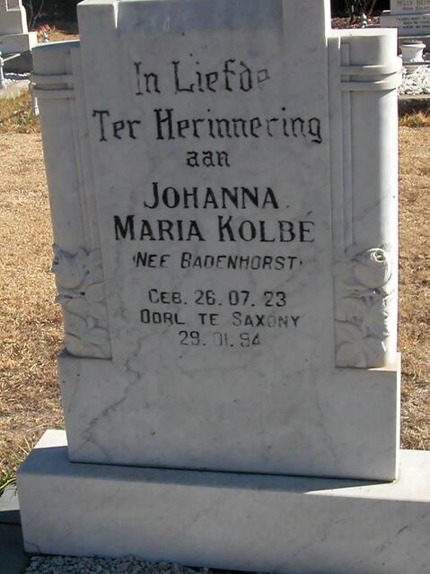KOLBE Johanna Maria nee BADENHORST 1923-1994