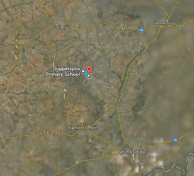 1. Lugfoto GPS koordinate : -26,543248  26,456009 tussen Coligny en Hartbeesfontein
