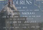 LOURENS Jacobus Nikolaas 1886-1959 & Elizabeth Johanna DE VILLIERS 1894-1980