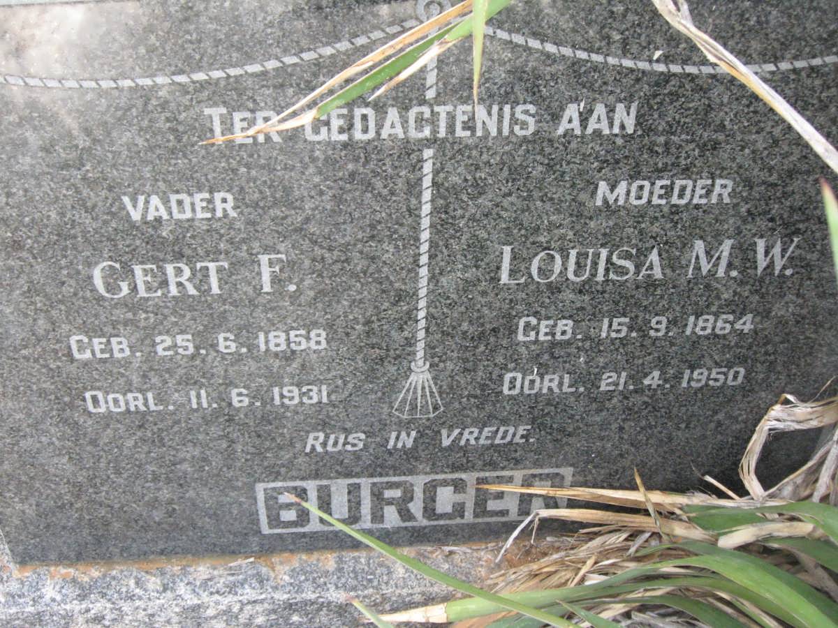 BURGER Gert F. 1858-1931 & Louisa M.W. 1864-1950