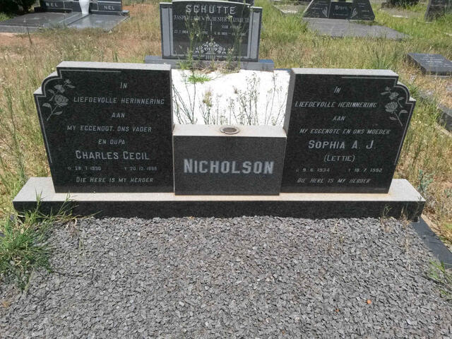 NICHOLSON Charles Cecil 1930-1998 & Sophia A.J. 1934-1982