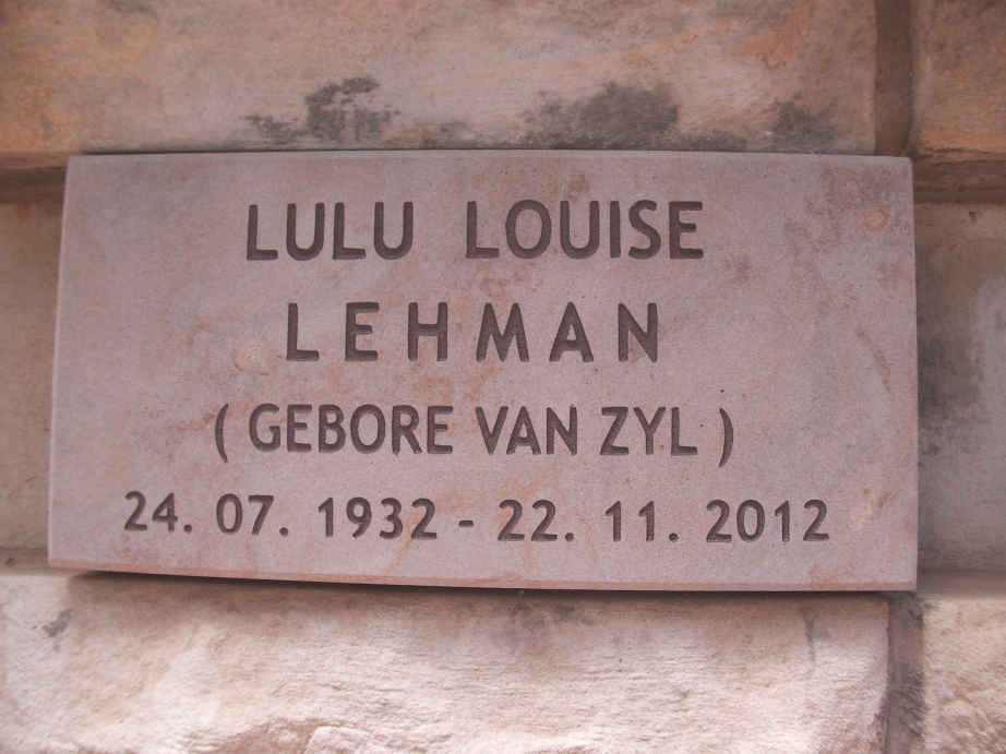 LEHMAN Lulu Louise nee VAN ZYL 1932-2012