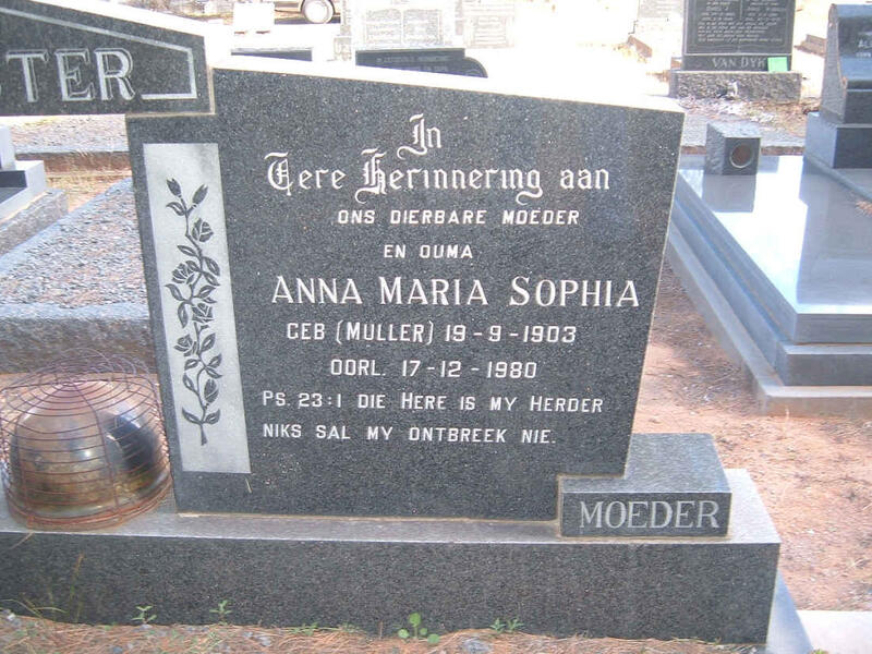 VENTER Anna Maria Sophia nee MULLER 1903-1980