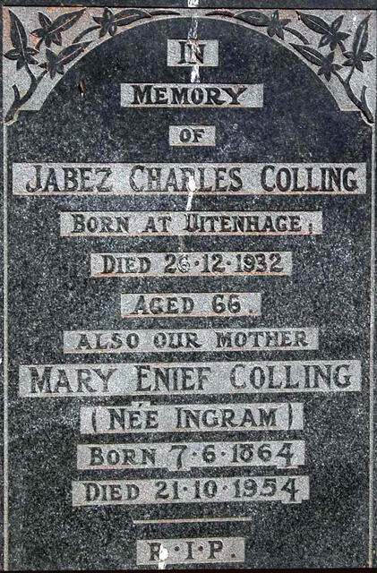 COLLING Jabez Charles -1932 & Mary Enief INGRAM 1864-1954