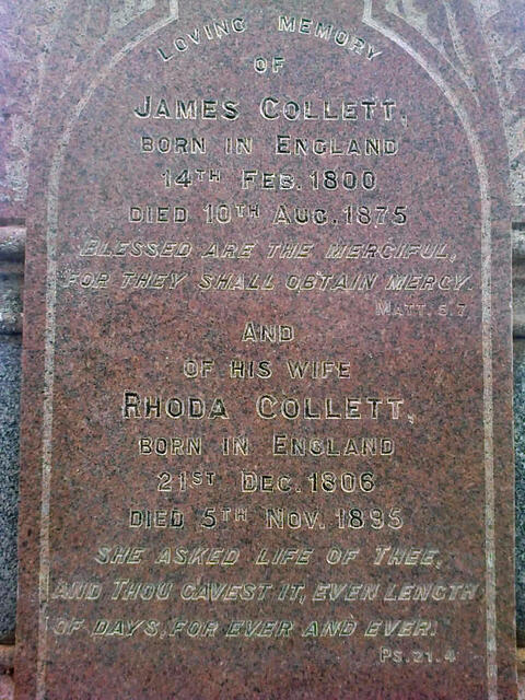 COLLETT James 1800-1875 & Rhoda 1806-1895