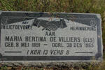 VILLIERS Maria Bertina, de nee ELS 1891-1965