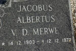 MERWE Jacobus Albertus, v.d. 1903-1977