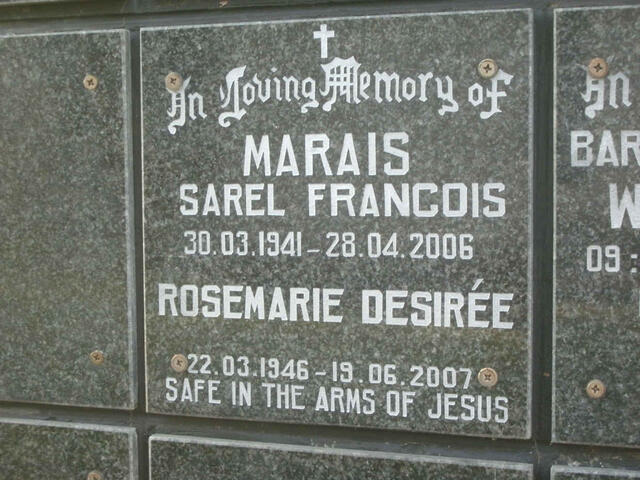 MARAIS Sarel Francois 1941-2006 & Rosemarie Desirée 1946-2007