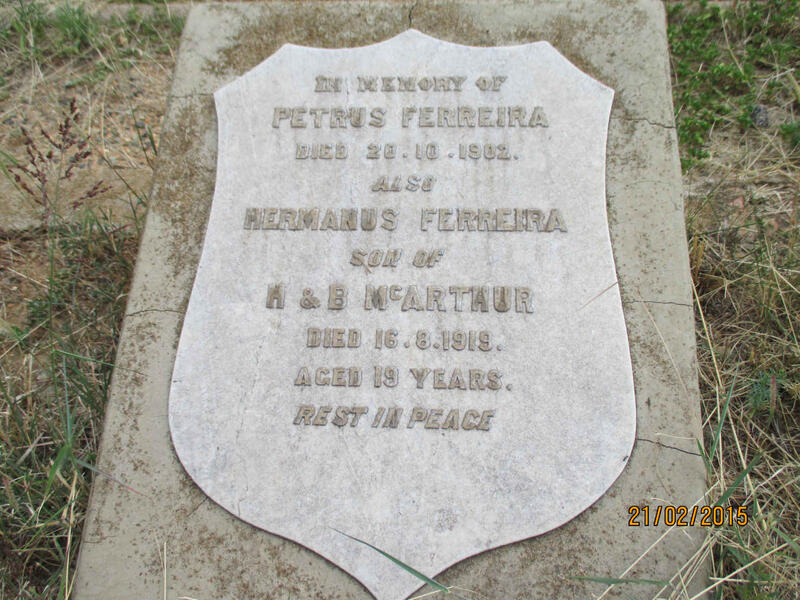 FERREIRA Petrus -1902 :: McARTHUR Hermanus Ferreira  -1919