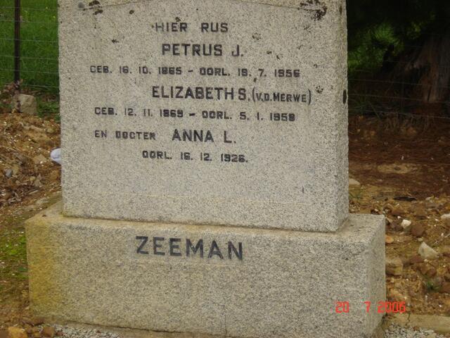 ZEEMAN Petrus J. 1865-1956 &  Elizabeth S. V.D. MERWE 1869-1958 :: ZEEMAN Anna L. -1926