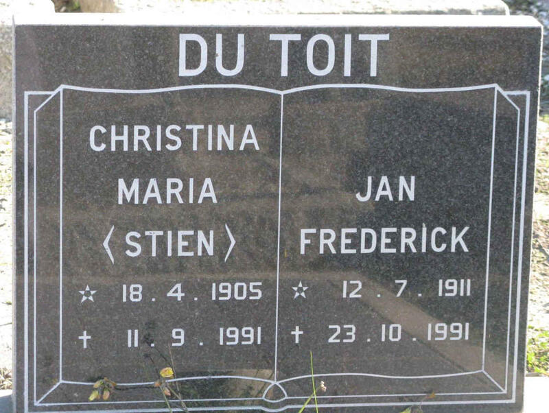 TOIT Jan Frederick, du 1911-1991 & Christina Maria 1905-1991