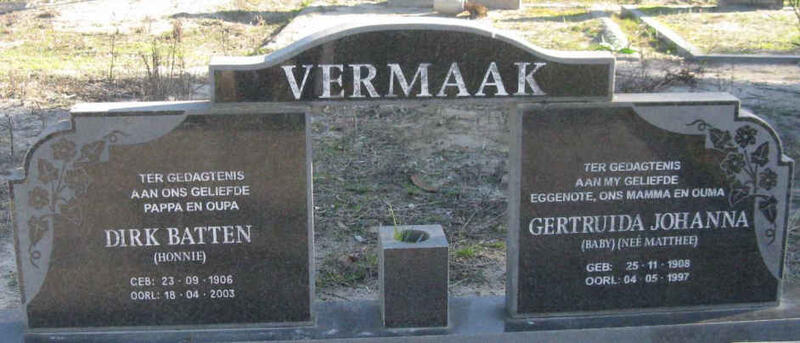 VERMAAK Dirk Batten 1906-2003 & Gertruida Johanna MATTHEE 1908-1997