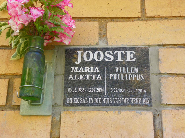JOOSTE Willem Philippus 1934-2014 & Maria Aletta 1935-2004