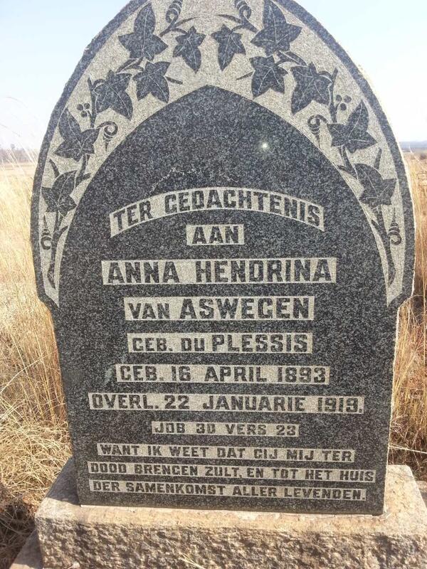ASWEGEN Anna Hendrina, van nee DU PLESSIS 1893-1919
