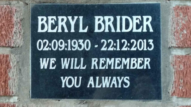 BRIDER Beryl 1930-2013