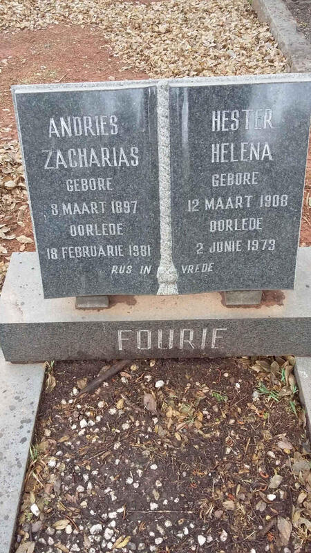 FOURIE Andries Zacharias 1897-1981 & Hester Helena 1908-1973