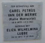 MERWE Carel Petrus, van der 1872-1961 & Eliza Wilhelmina LUBBE 1871-1915