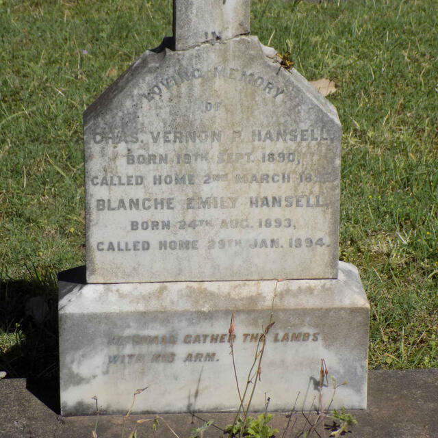 HANSELL Chas. Vernon P. 1890-1892 :: HANSELL Blanche Emily 1893-1994