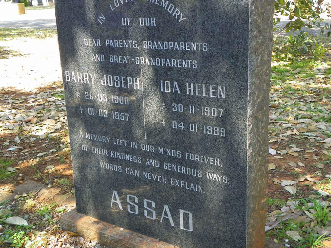 ASSAD Barry Joseph 1900-1957 & Ida Helen 1907-1989