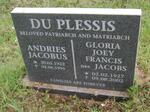 PLESSIS Andries Jacobus, du 1922-1991 & Gloria Joey Francis JACOBS 1927-2002