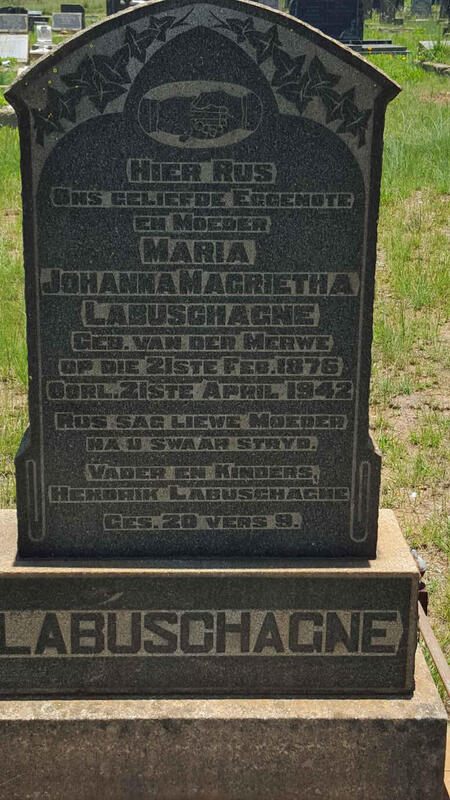 LABUSCHAGNE Maria Johanna Magrietha nee VAN DER MERWE 1876-1942