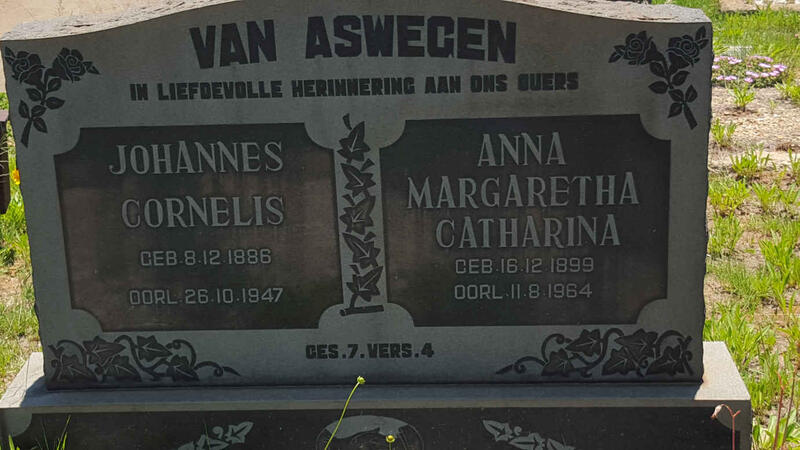 ASWEGEN Johannes Cornelius, van 1886-1947 & Anna Margaretha Catharina 1899-1964