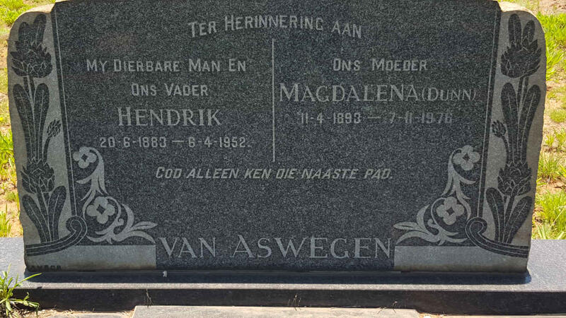 ASWEGEN Hendrik, van 1883-1952 & Magdalena DUNN 1893-1976