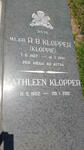 KLOPPER R.B. 1922-1992 & Kathleen 1922-2012