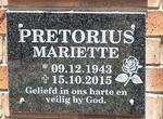 PRETORIUS Mariette 1943-2015
