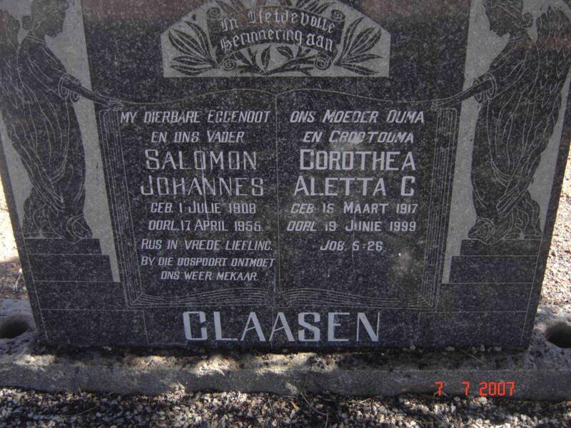 CLAASEN Salomon Johannes 1908-1956 & Dorothea Aletta C. 1917-1999