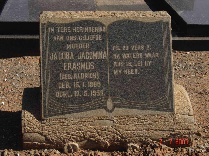 ERASMUS Jacoba Jacomina nee ALDRICH 1888-1959