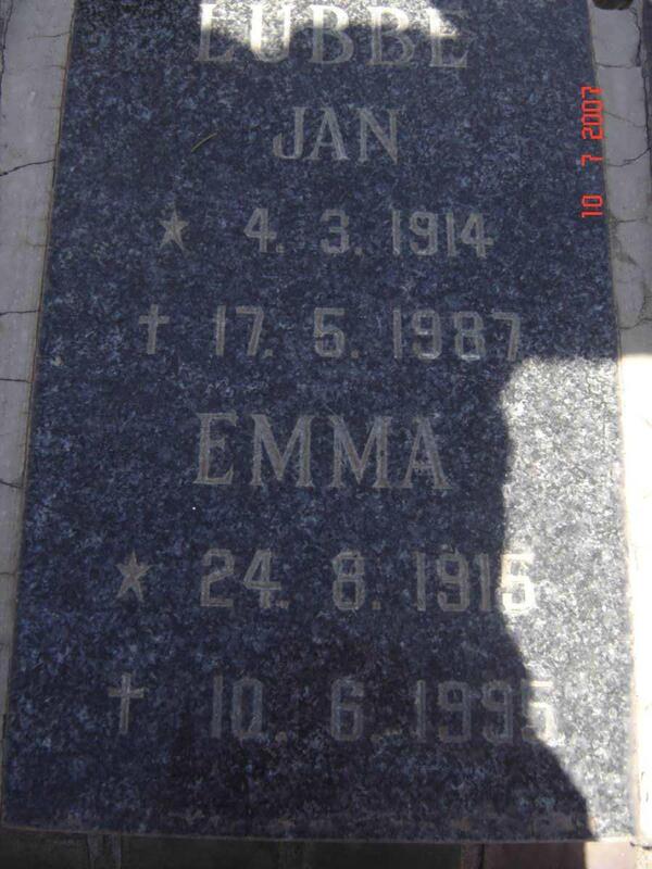 LUBBE Jan 1914-1987 & Emma 1915-1995