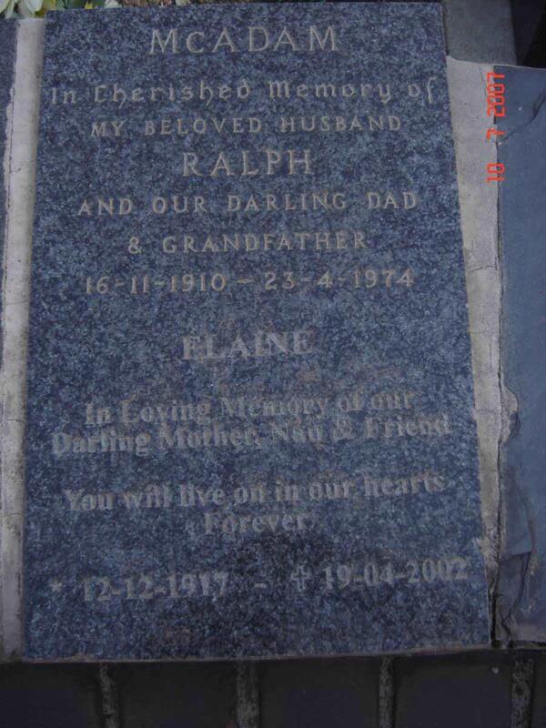 McADAM Ralph 1910-1974 & Elaine 1917-2002