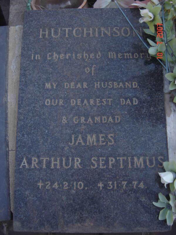 HUTCHINSON James Arthur Septimus 1910-1974