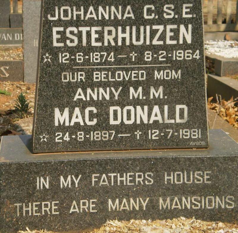 ESTERHUIZEN Johanna C.S.E 1874-1964 :: MAC DONALD A.M.M. 1897-1981