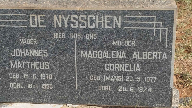 NYSSCHEN Johannes Mattheus, de 1870-1959 & Magdalena Alberta Cornelia MANS 1877-1974